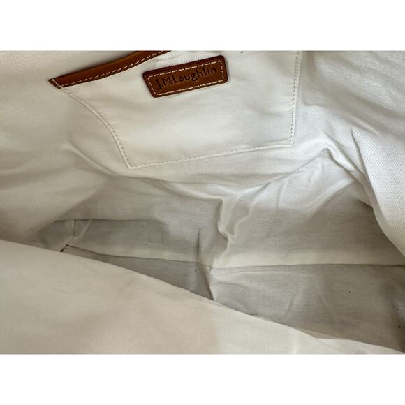 J. McLaughlin Clear Yellow White Stripe Rope Handle Harper Handbag - Picture 14 of 16